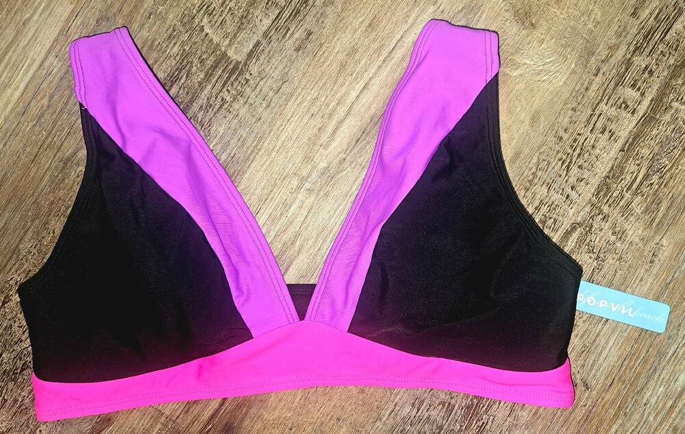 Popvil Swim Top Pink Black Colorblock Womens XL